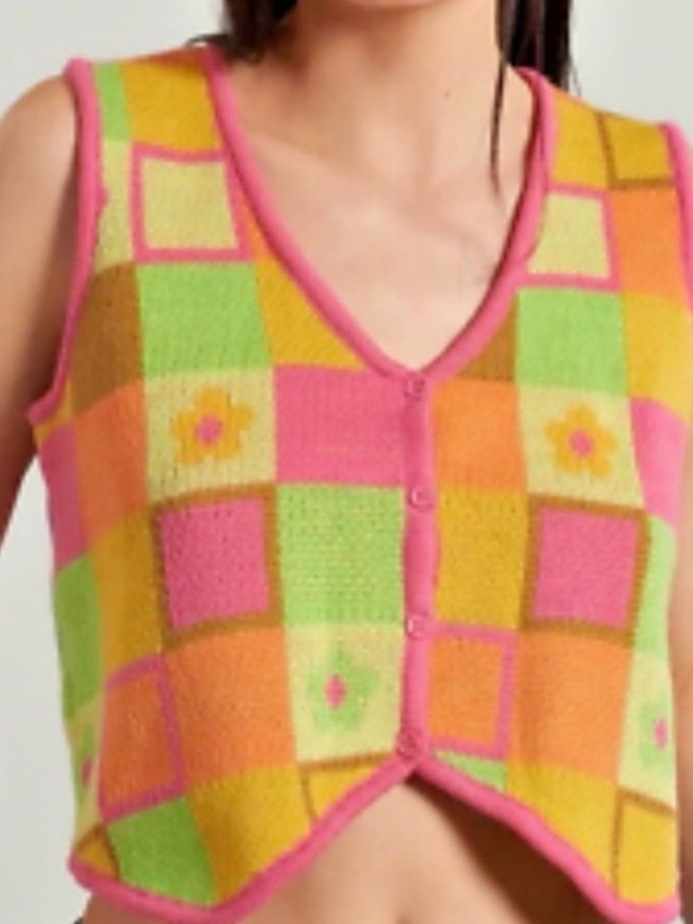 The Ragged Priest Multicolor Knit Vest with Pink Trim- NWOT